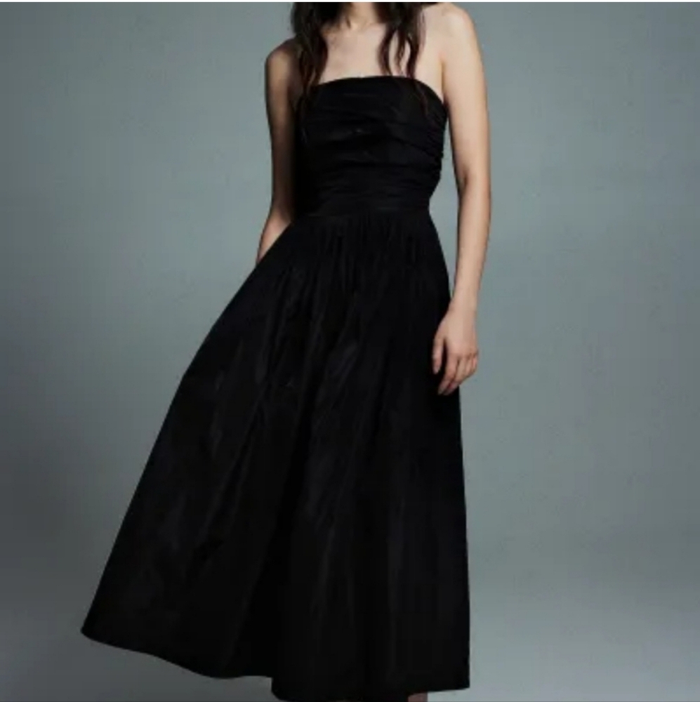 H&M Bandeau Midi DRESS Black Womens Size M